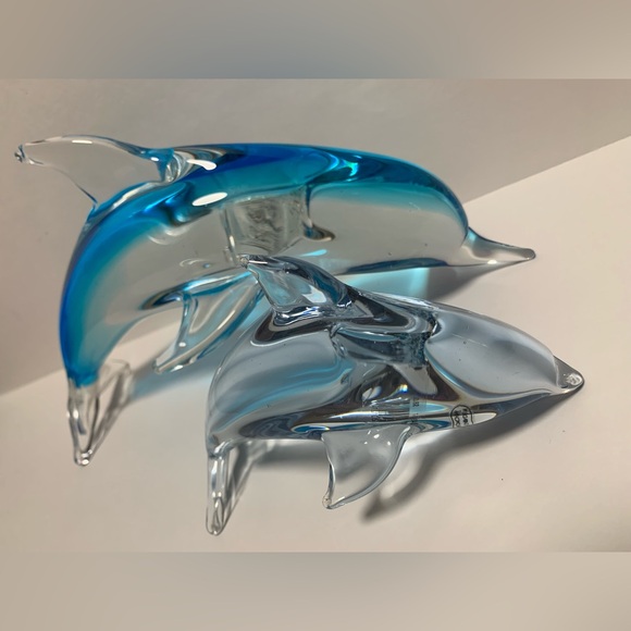 Crystal Blue Dolphin Fifth Avenue Art Glass Blue & Clear Set of 2 Dolphins - Picture 11 of 16